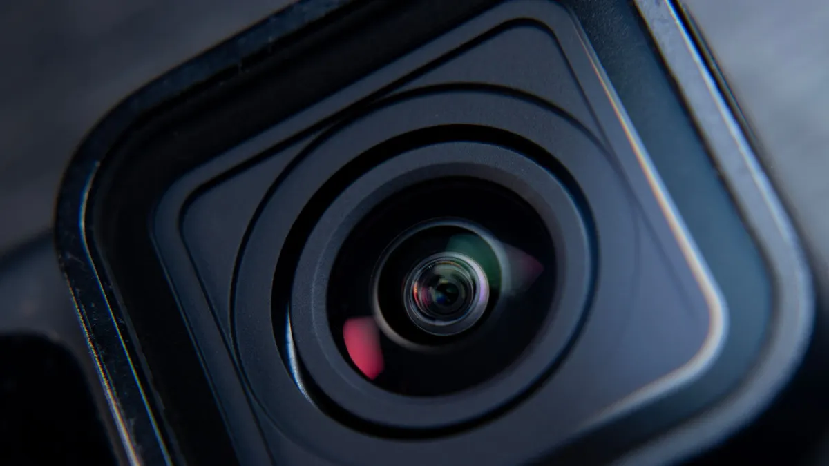 Close-up of a sewer inspection camera lens